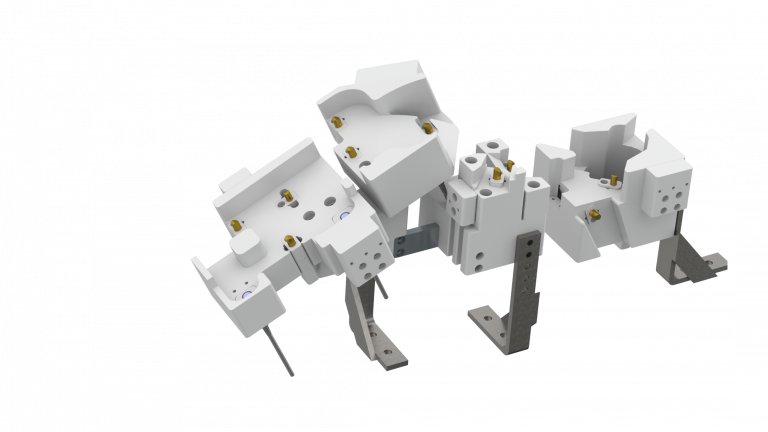 Fixtura para canaleta con detecciones en componentes y sensores.